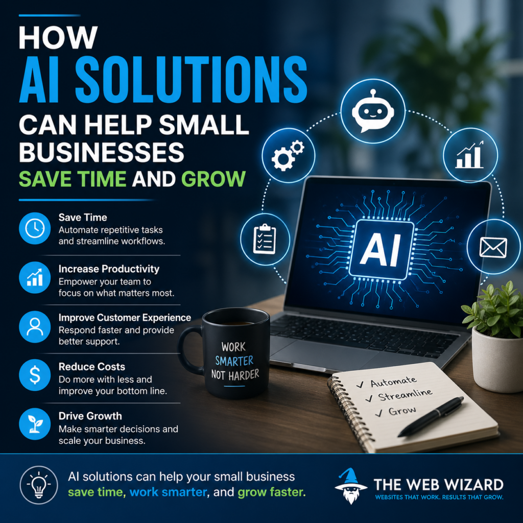 An image for a blog titled How AI Solutions Can Help Small Businesses Save Time and Grow