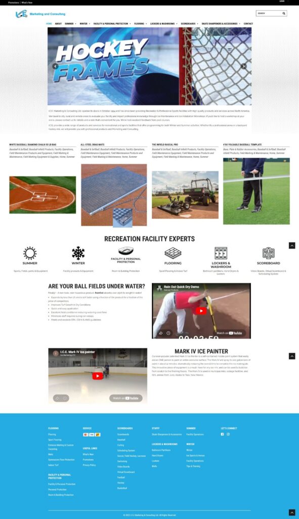 An image showing the new I.C.E. Marketing: Sports Facility Equipment in Winnipeg website